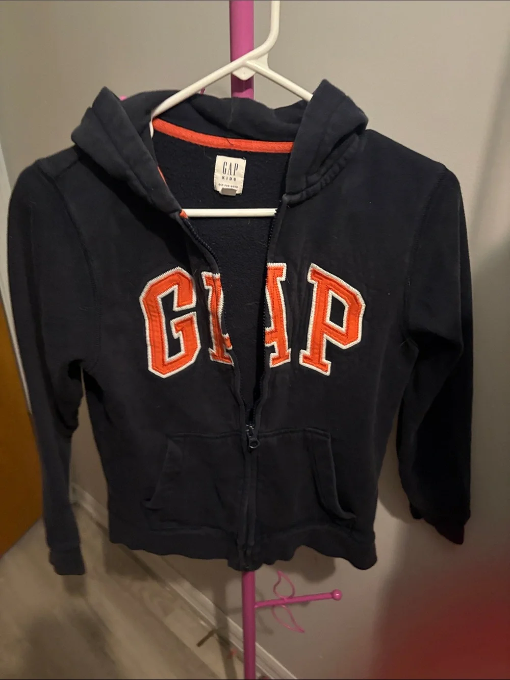 GAP Navy Zip-Up Hoodie with Orange Logo